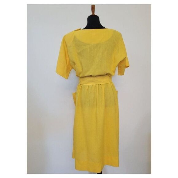 Vintage 1970's Deadstock Bright Yelllow Belted Dress - Picture 3 of 8